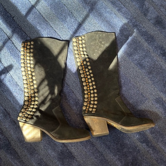 Sam Edelman Boots Suede Leather Studded Black size 10 - Picture 1 of 9
